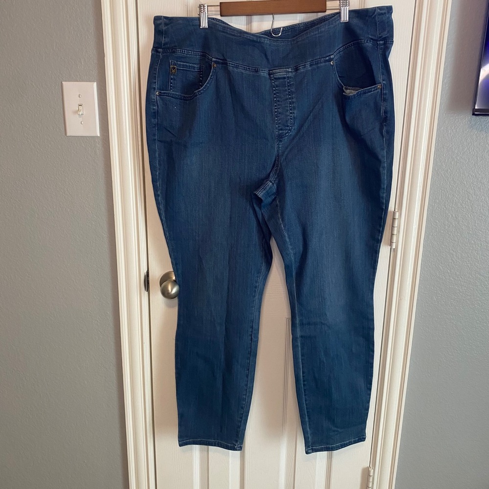 Belle by Kim Gravel TripleLuxe Pull On Jeans Medium Wash Blue Womens 24W Skinny